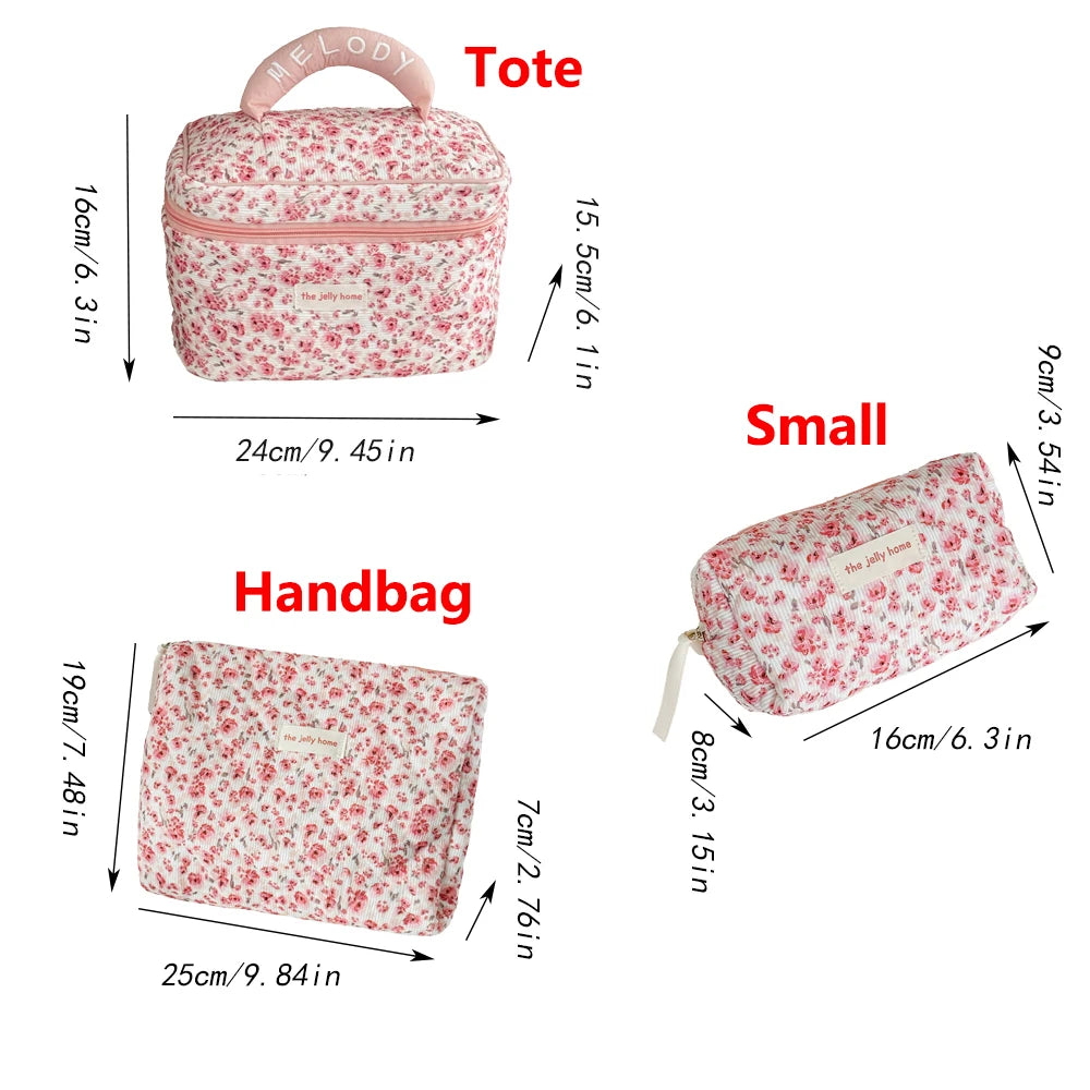 Fashion Pink Flower Women's Clutch Bag Sets Toiletry Makeup Tool Storage Pouch Quilting Cosmetics Organizers Handbag for Travel