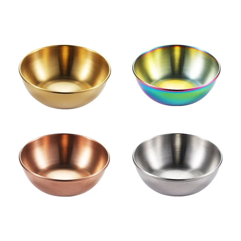 D5 1-2Pcs Stainless Steel Sauce Dishes Appetizer Seasoning Serving Dishes Set Tray Spice Plates Kitchen Tea Coffee Cup Tableware
