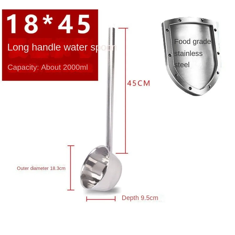 35/45/65cm 304 Food Grade Stainless Steel Ladle Congee Spoon Canteen Restaurant Long Handle Water Spoon Used