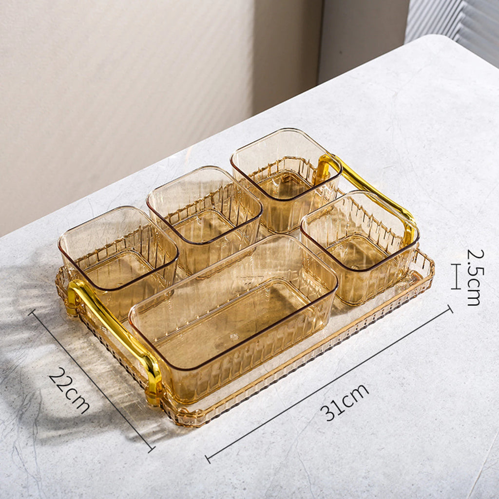 Platsic Caddy Serving Platter Condiment Tray Storage Container Dried Fruit Tray Fruit Snacks Serving Platter for Wedding Kitchen