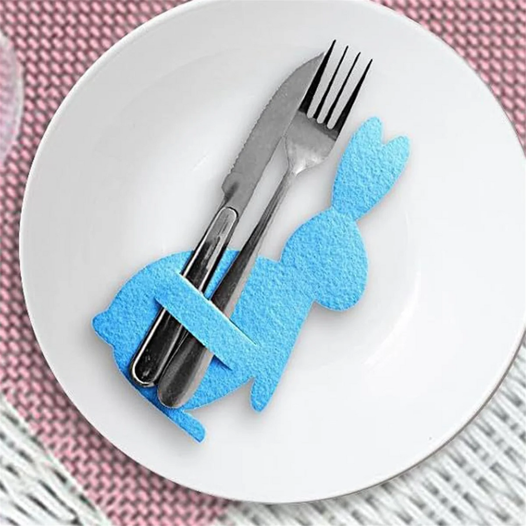 ATTU Cutlery Storage Bag Easter Bunny Cutlery Set Knife and Fork Bag Happy Easter Decorative Tableware Accessories Blue