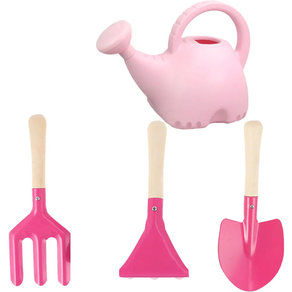 Children Gardening Tools Kids Watering Can Shovel Wooden Handle Safe Cartoon Design Planting Garden Tool Set