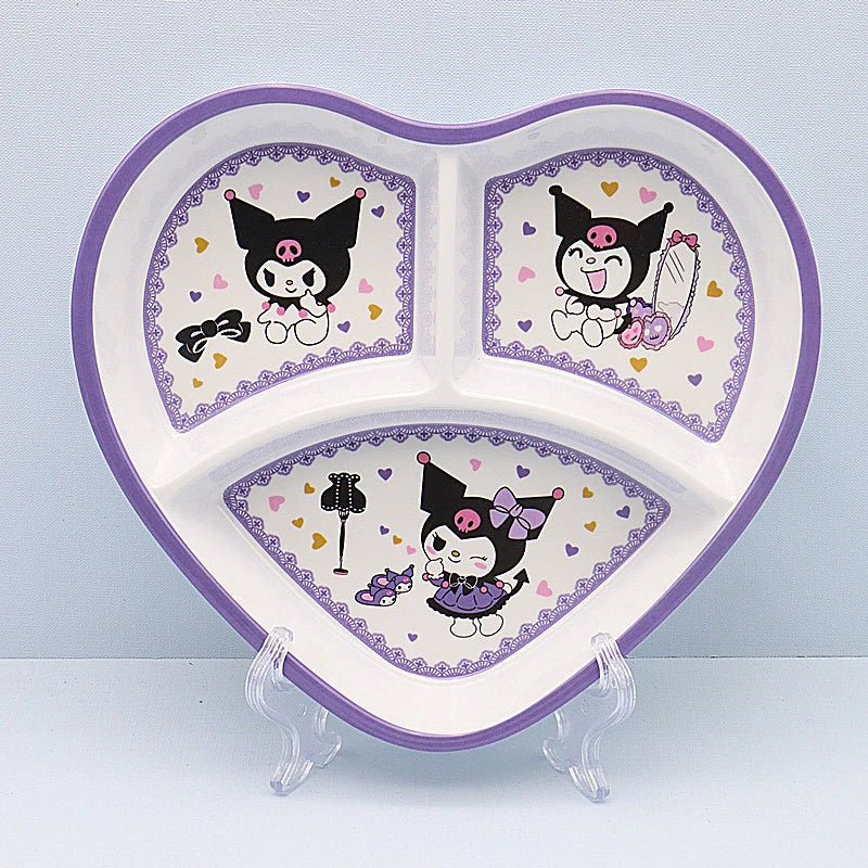 Cute Cartoon Sanrios Kuromi Tableware Bowl Plate Cup Chopsticks Spoon A Set Fashion Imitation Porcelain Tableware Good-Looking