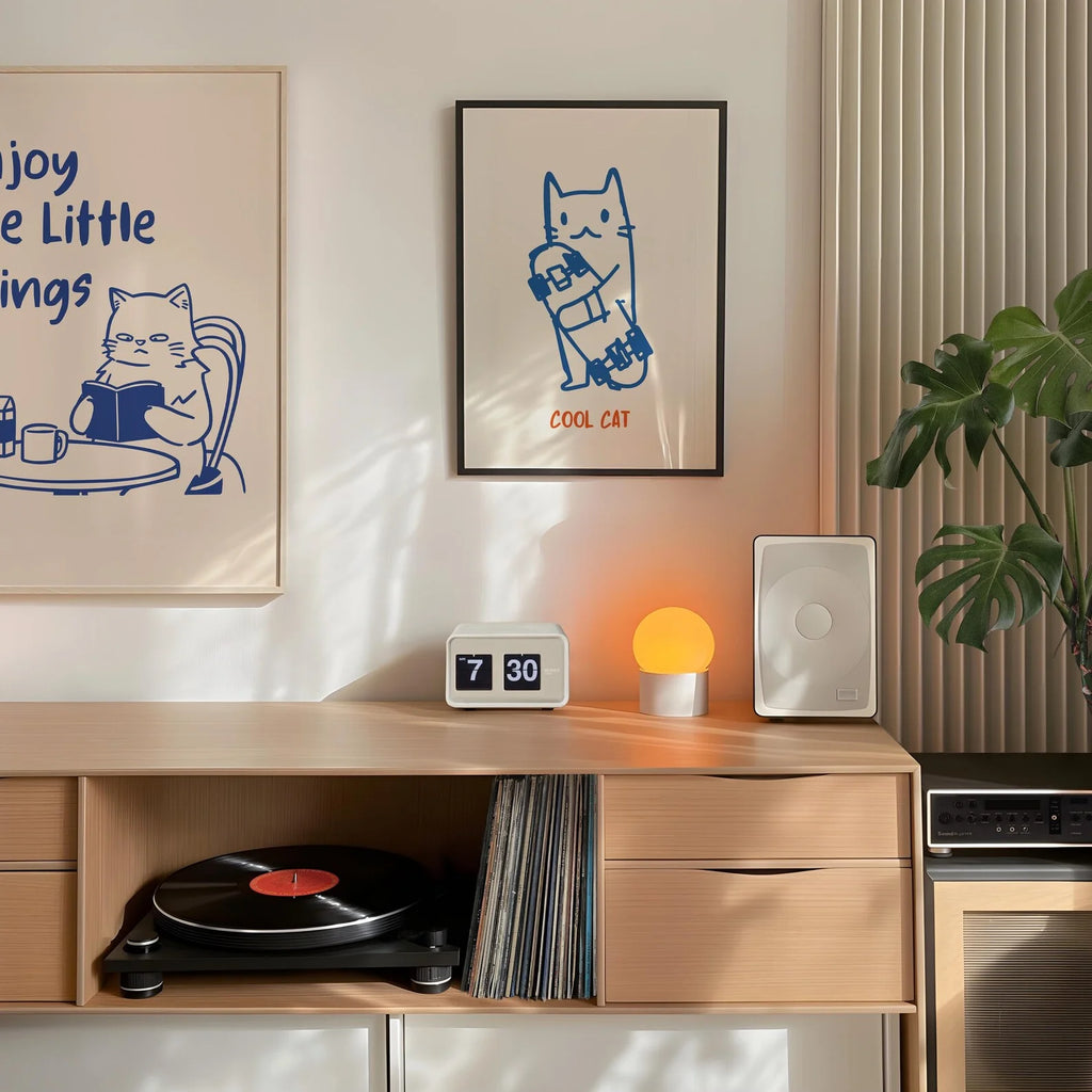 Cat Wall Art, Funny Skateboard Cat Poster, Digital Wall Art, Cat Lover Gifts, Funky Wall Art, Cute Kitten Illustration, Cool Dig