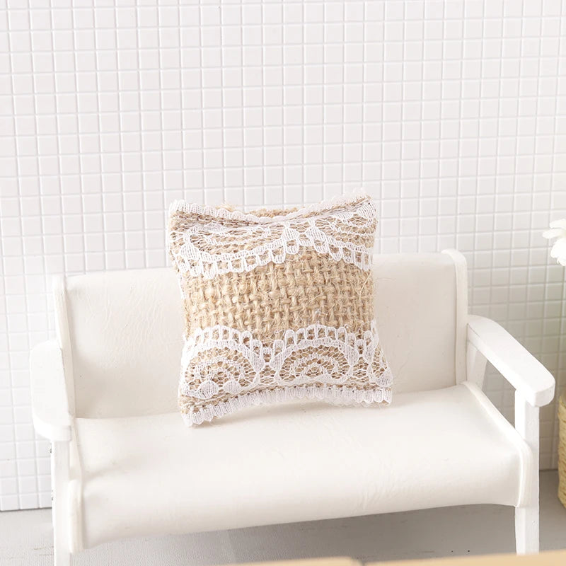 Dollhouse Lace Pillow Sofa Cushions 1:12 Miniature; Doll Furniture Decoration Accessory; Home Play Toy