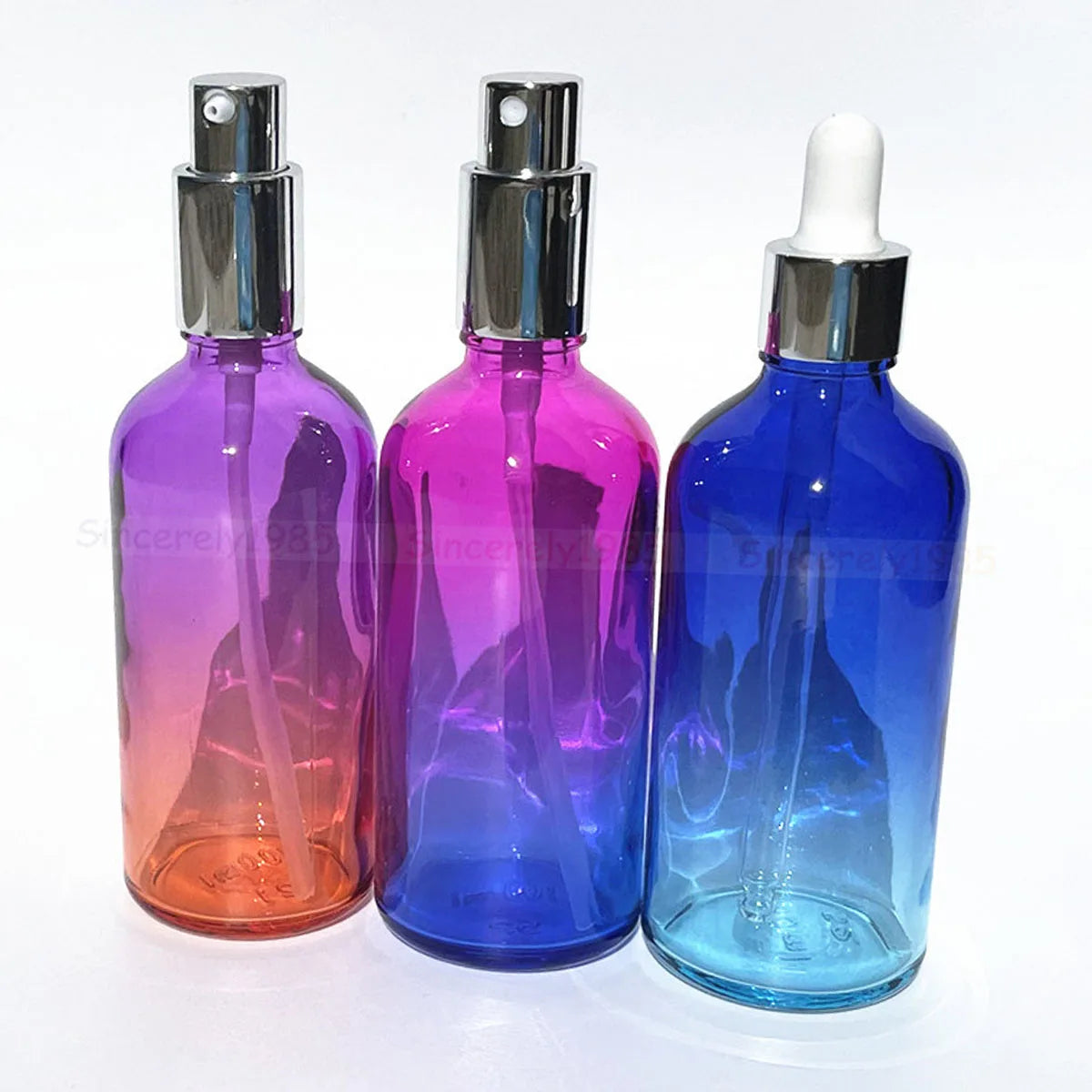 1X 3x 100ml Gradient Color glass bottle with Silver Perfume Sprayers, Essential Oil Glass Droppers, Serum Cream Pump