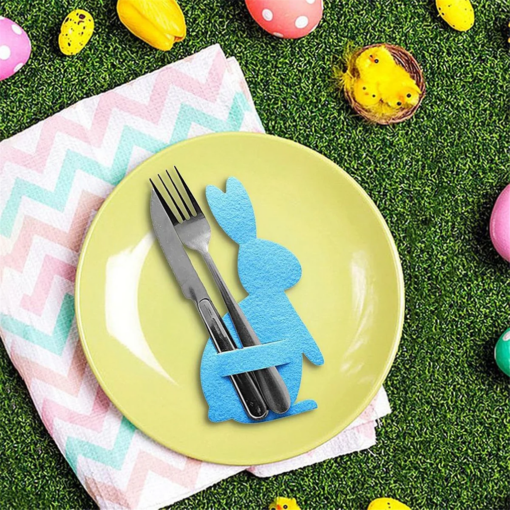 ATTU Cutlery Storage Bag Easter Bunny Cutlery Set Knife and Fork Bag Happy Easter Decorative Tableware Accessories Blue