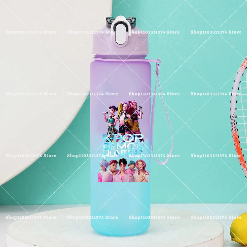 750ml KPop Demon Hunters Girls Boys Outdoor Water Bottles Portable Large Drinking Straw Water Cups Cartoon Sport Office Bottle