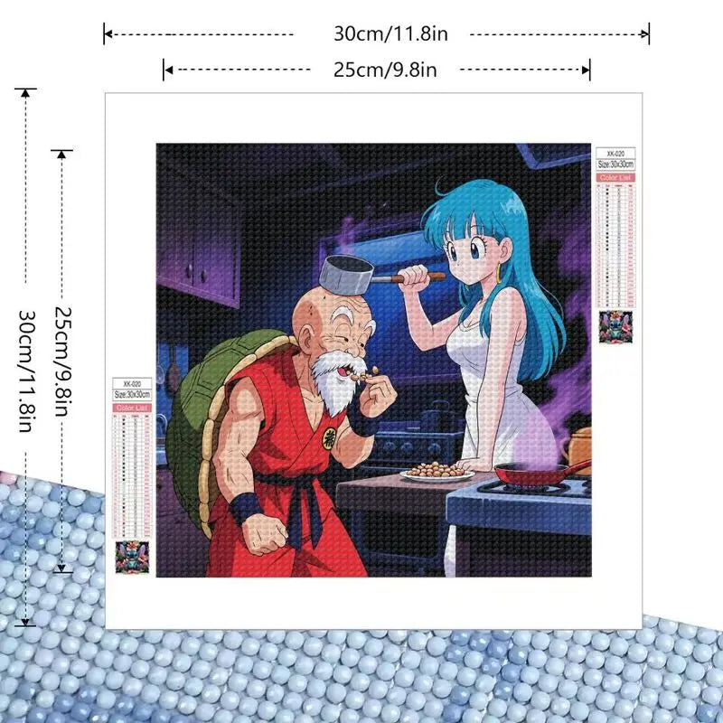 1PC DIY 5D Diamond Painting Kit Dragon Ball Z Anime Bulma Master Roshi Cooking Scene Full Drill Diamond Art Home Decor Wall Art