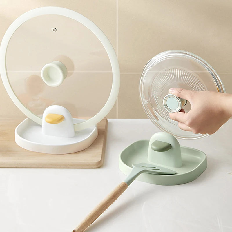 1pc Multifunctional Plastic Kitchen Countertop Storage Rack Household Soup Spoon Pot Cover Storage Rack