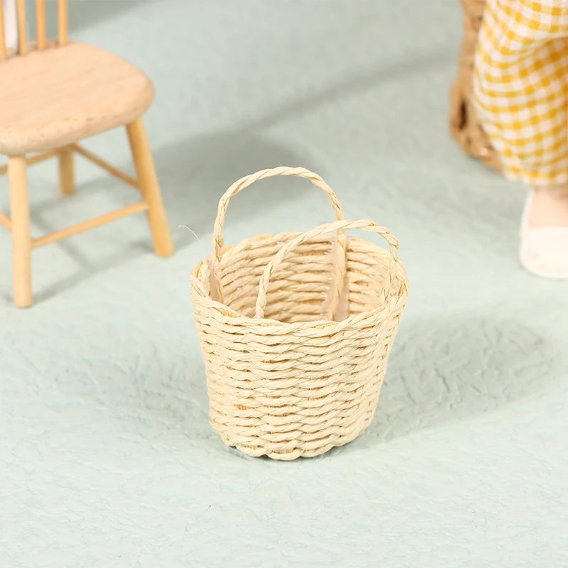 1Pcs Mini 1/12 Cute Dollhouse Rattan Frame Hand-woven Vegetable Food Storage Basket Dolls Miniature Decoration