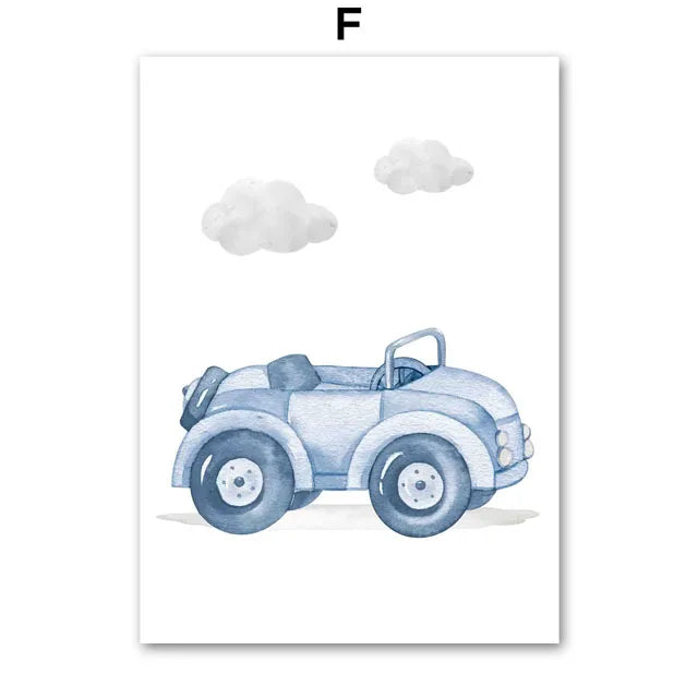 Hot Air Balloon Plane Train Car Custom Baby Name Wall Art Nordic Posters Painting Cartoon Pictures Kids Room Decor Canvas Prints