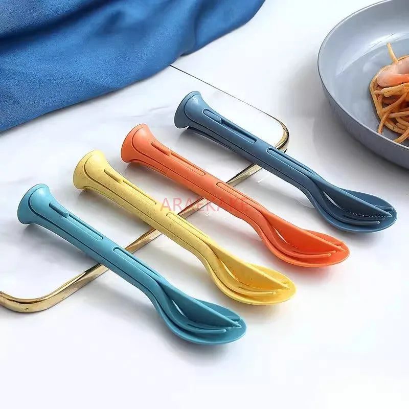 Wheat straw three in one portable children's knife, fork, spoon, family plastic spoon, wheat Western tableware set