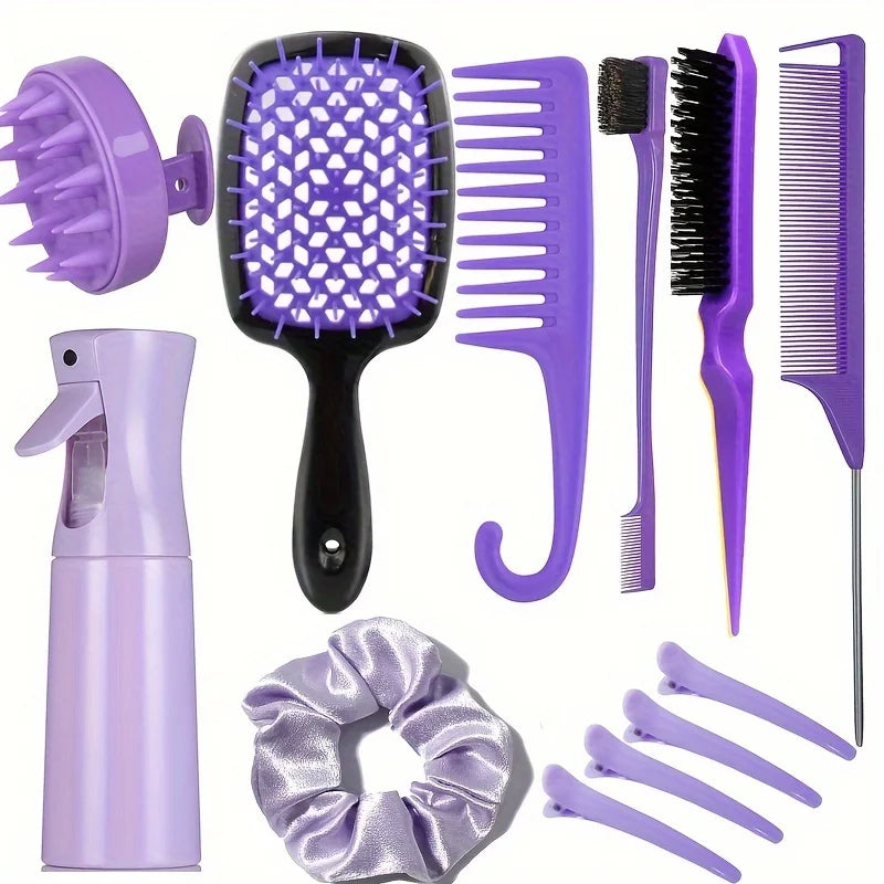 WANMEI hair comb styling set, pointed tail comb, edge brush, shampoo brush, high pressure watering can, hairpin, hairband