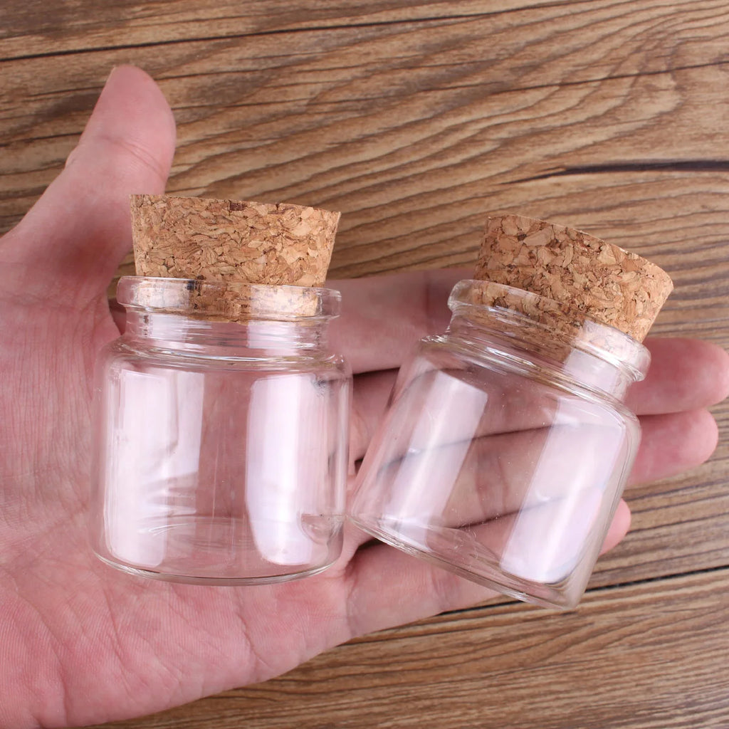 2pcs 50ml 47*50mm Transparent Glass Bottles with Cork Lids Spice Jars Pill Container Glass Storage Vessels for Wedding Favor