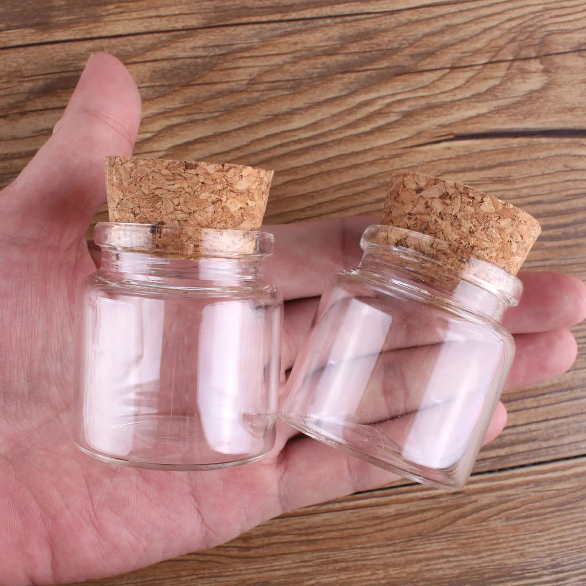 2pcs 50ml 47*50mm Transparent Glass Bottles with Cork Lids Spice Jars Pill Container Glass Storage Vessels for Wedding Favor
