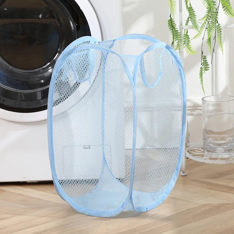 Color Folding Dirty Laundry Sorting Basket Washing Bathroom Cloth Mesh Storage Bag Frame Bucket Laundry Organizers Storage Pouch