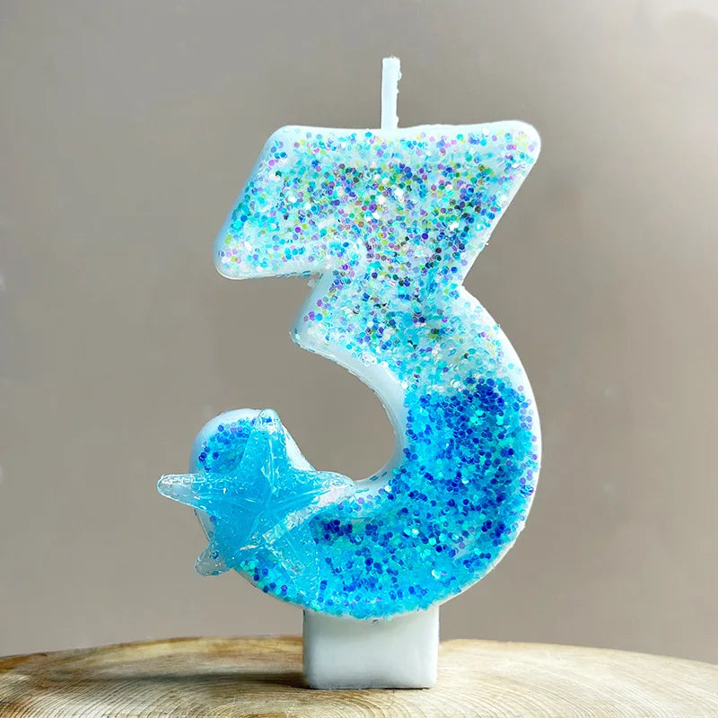 4x7.5cm Gradient Blue Starfish Digital Candle Cake 0-9 Birthday Candle Party Party Birthday Atmosphere Decoration
