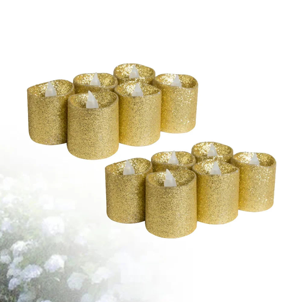 12pcs Glitter Electric Lights Flameless Led Candles For Wedding Christmas Party Home Cafe Bar Decorations Lighting