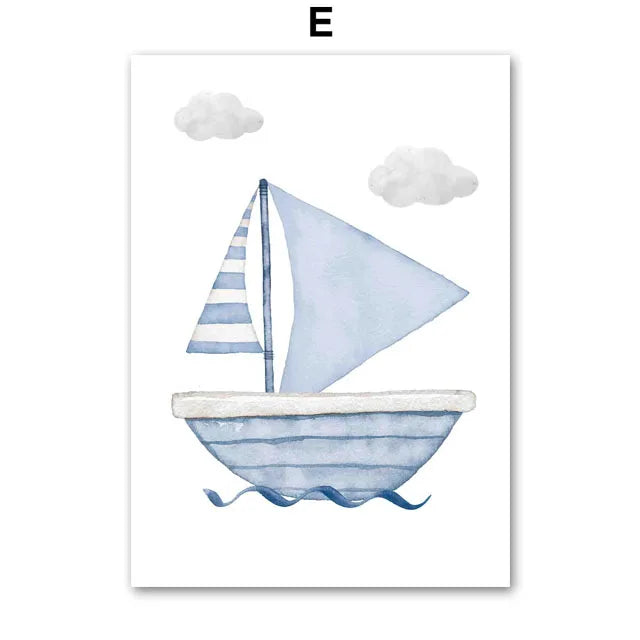 Hot Air Balloon Plane Train Car Custom Baby Name Wall Art Nordic Posters Painting Cartoon Pictures Kids Room Decor Canvas Prints