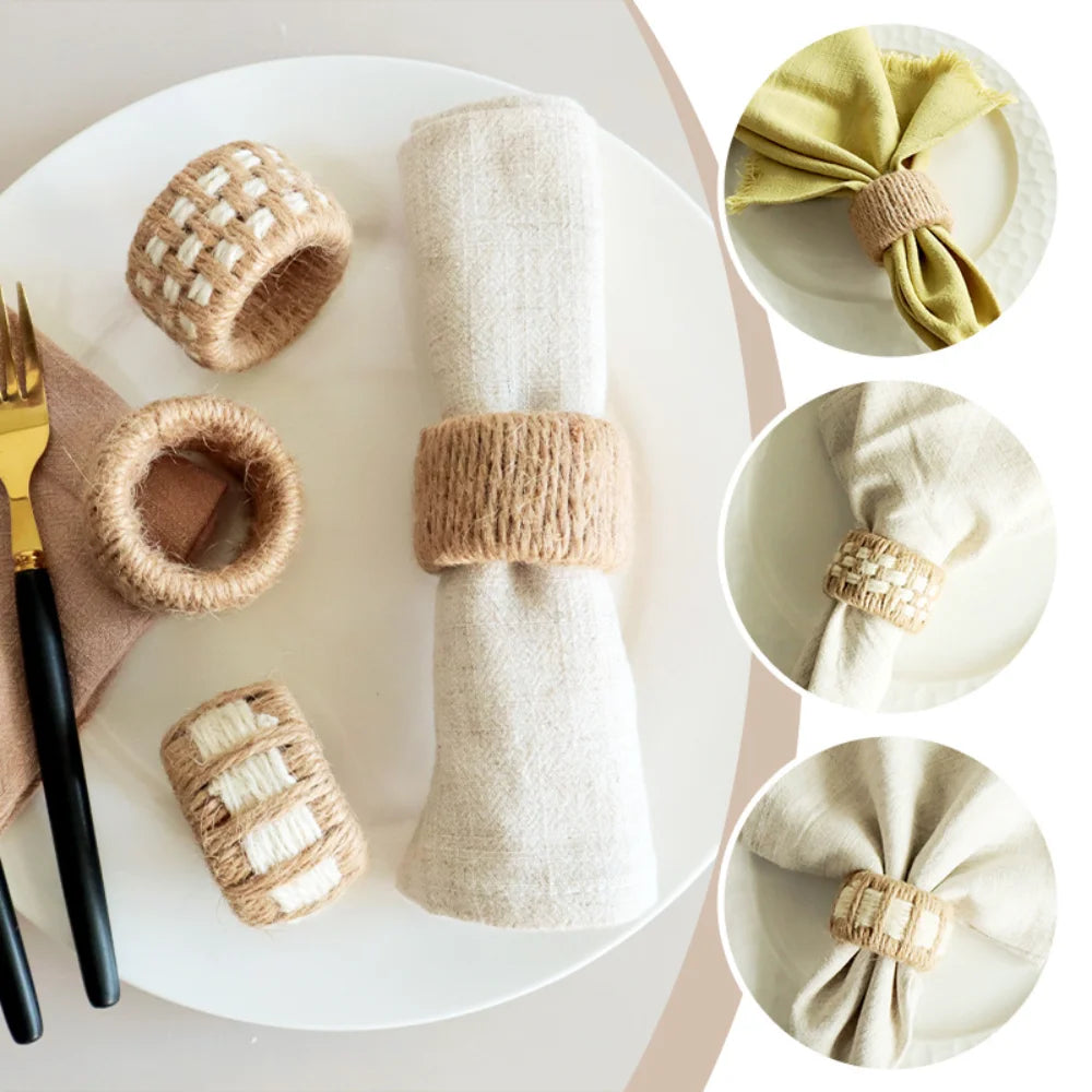 Linen Woven Napkin Ring 2025 Christmas Table Decoration Napkin Holder Wedding 2026 New Year Accessories Kitchen Party Supplies