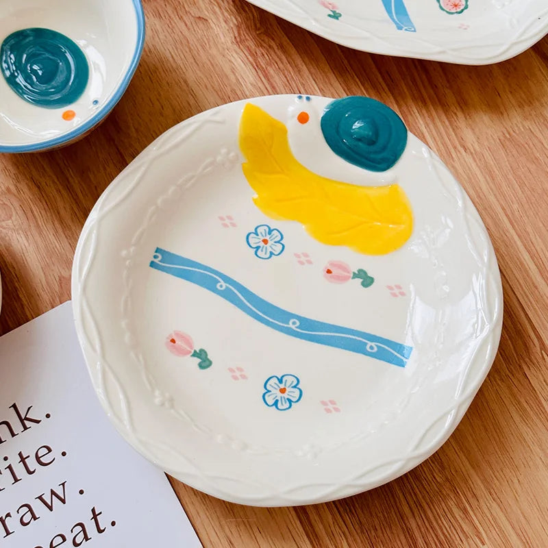 Korean Style Vegetable Plate Househole Underglaze Colored Ceramic Fruit Plate Fish Dish Vinger Dish Kitchen Tableware Set