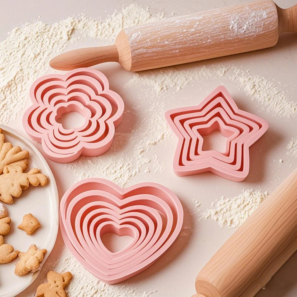 1set/3sets Pink Heart Star Flower Cookie Biscuit Cutter Stencil Molds Kitchen Baking Tools Set