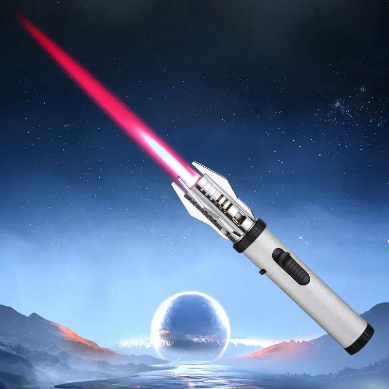 Metal Lightsaber Style Gas Lighter Powerful Red Flame Turbine Jet Torch Outdoor Compass Windproof Lighter BBQ Welding Cigar Tool