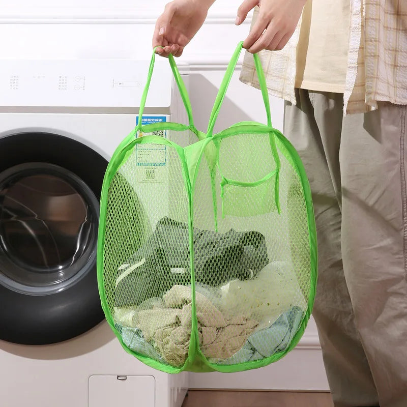 Color Folding Dirty Laundry Sorting Basket Washing Bathroom Cloth Mesh Storage Bag Frame Bucket Laundry Organizers Storage Pouch