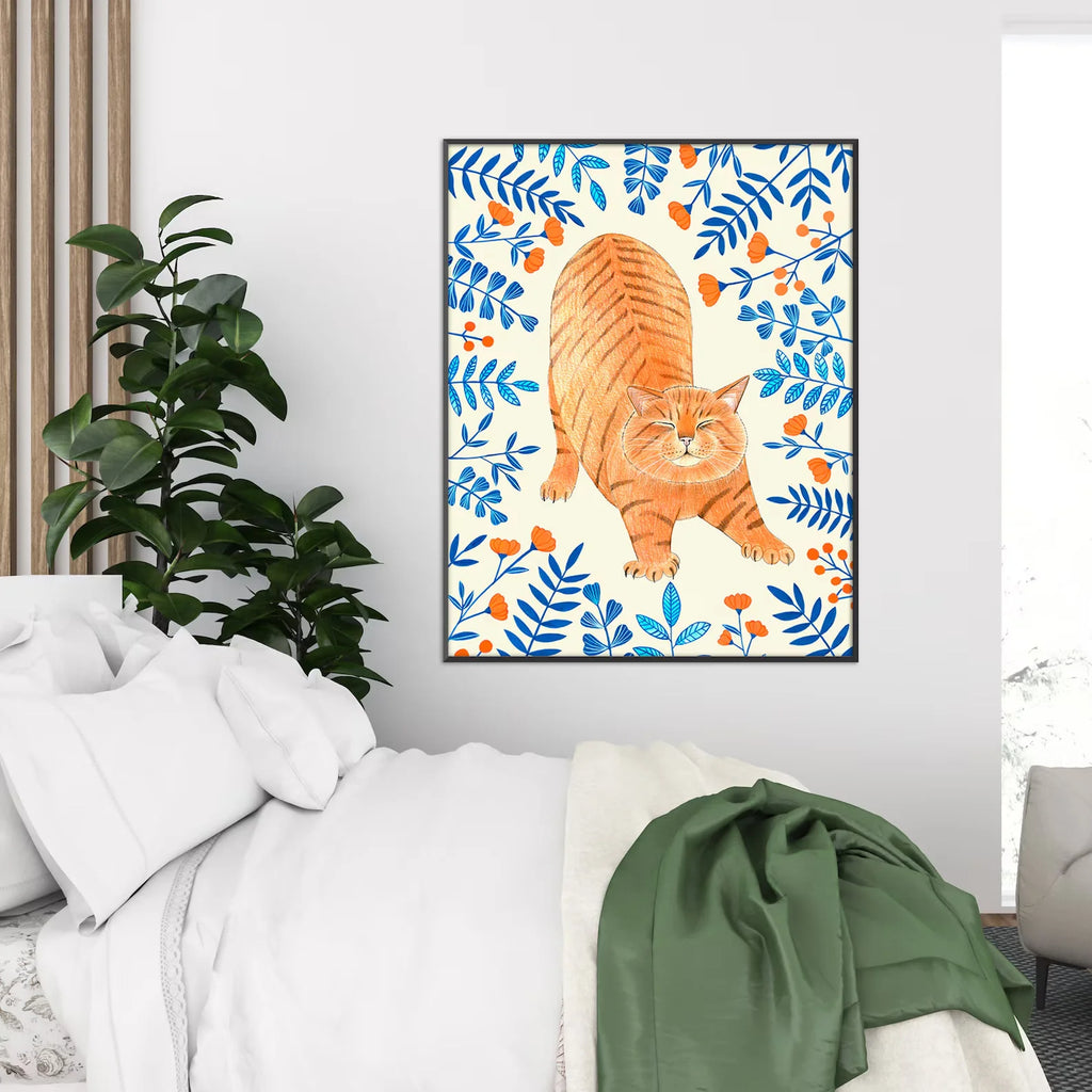 Ginger cat wall art, Floral art print, Orange cat painting, Kitten illustration, Animal artwork, Nursery prints, Flowers wall de
