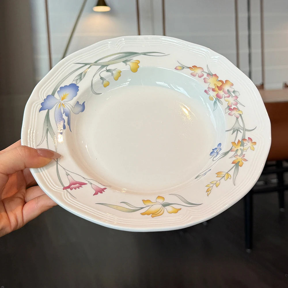 Floral Ceramic Dinner Set French Style Plates Oval Serving Bowls Unique Artistic Tableware For Daily Home Use Dining