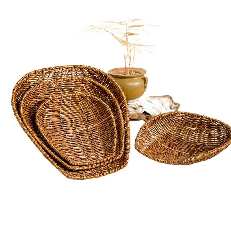Imitation Rattan Woven  Dustpan Rectangular Vegetable and Fruit Storage Basket Supermarket Stationery Display  Merchandise