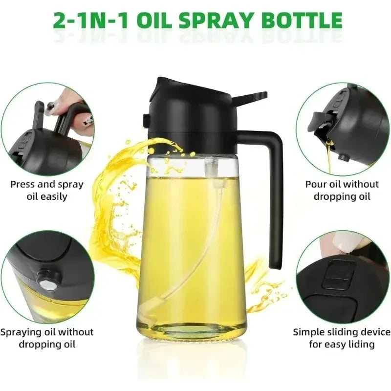 470ml 2 in1 Glass Oil Sprayer and Dispenser with Fine Mist Nozzle for Cooking Baking BBQ Air Fryer Kitchen Tool
