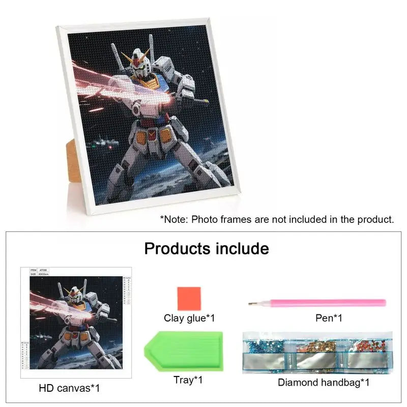 1PC 5D Diamond Painting Kit, Gundam RX-78-2 Mobile Suit Mecha Robot Anime Art Full Drill DIY Diamond Picture for Wall Decor, Spa