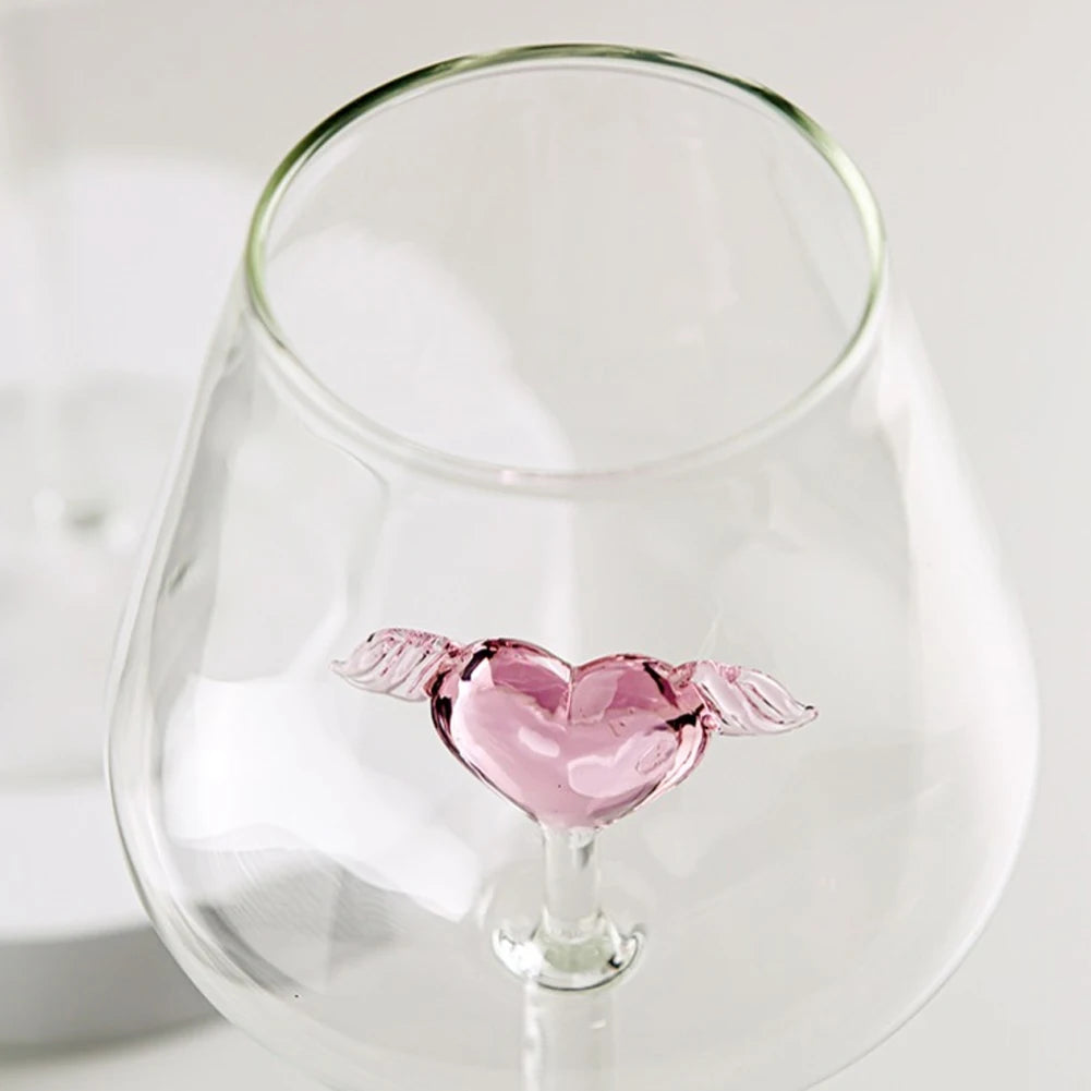 3D Pink Heart Goblet For Valentine's Day Reusable Glass Drinking Cup For Champagne Wine
