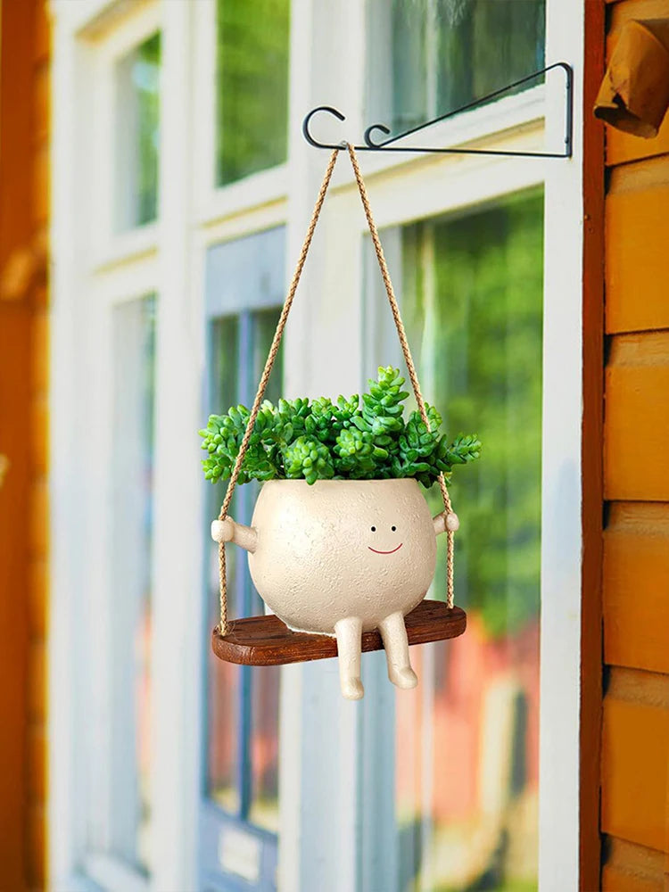 Plant Hanger Baskets Lovely Swing Face Planter Pot Succulent Flower Pots Balcony Wall Hanging Planter Decor Home Garden Supplies