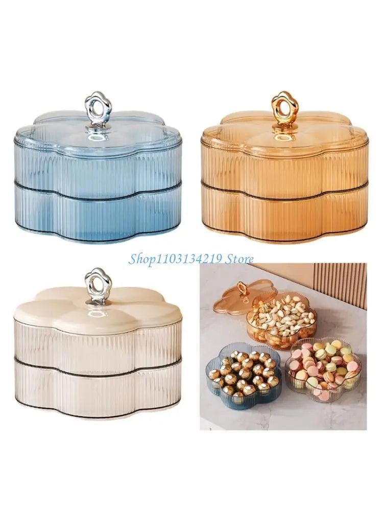 N5KC 2 Tiers Floral Snacks Tray Plastic Serving Dish For Candy Fruits Nut Home Kitchen Decoration Durable Storage Container