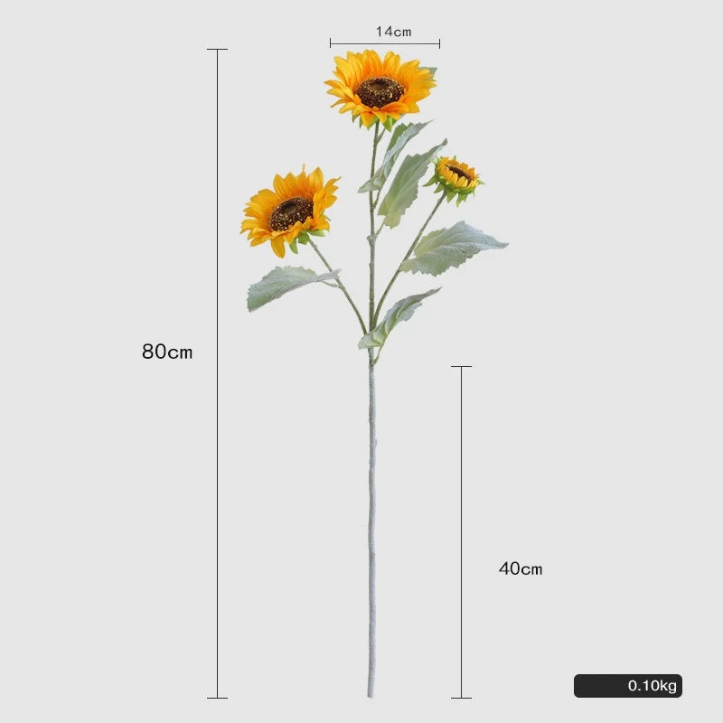 80CM Artificial Sunflower Large Branch Home Soft Decoration 3 Head Sunflower Home Decoration Photography Prop Silk Flower