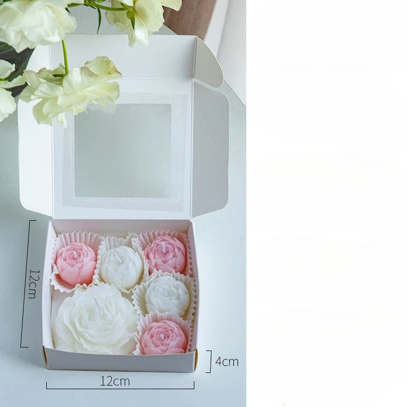 6pcs/box Handmade Peony Flower Aromatherapy Candle Set Soy Wax Aromatherapy Home Decoration Mother‘s Day Valentine's Day Gifts