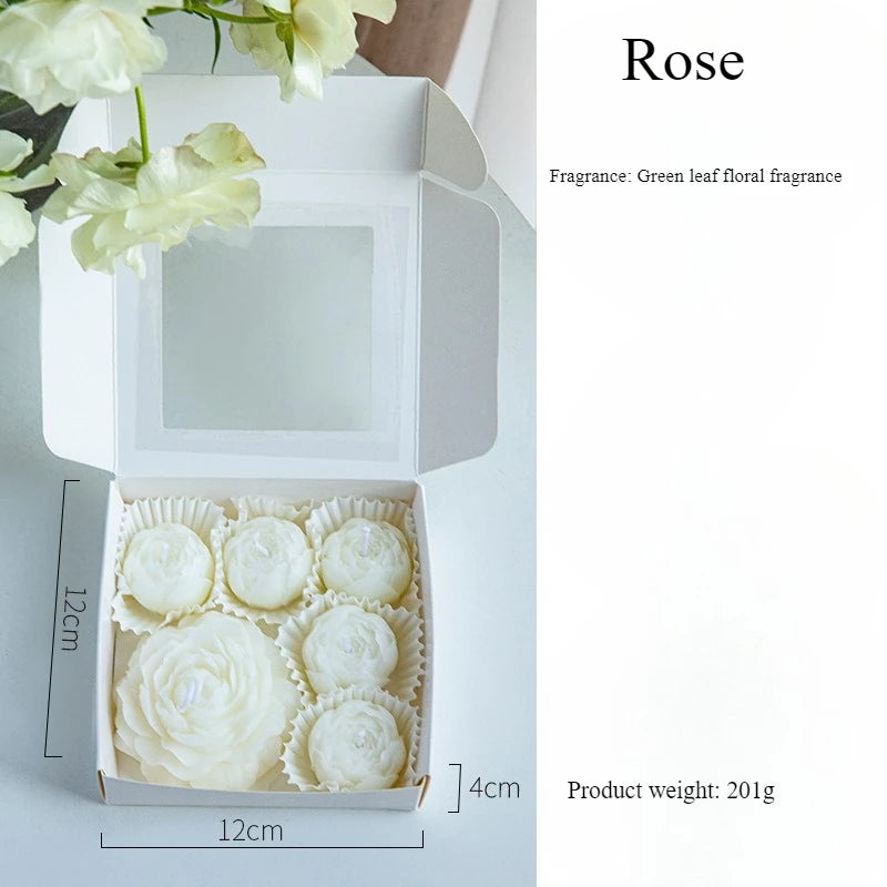 6pcs/box Handmade Peony Flower Aromatherapy Candle Set Soy Wax Aromatherapy Home Decoration Mother‘s Day Valentine's Day Gifts