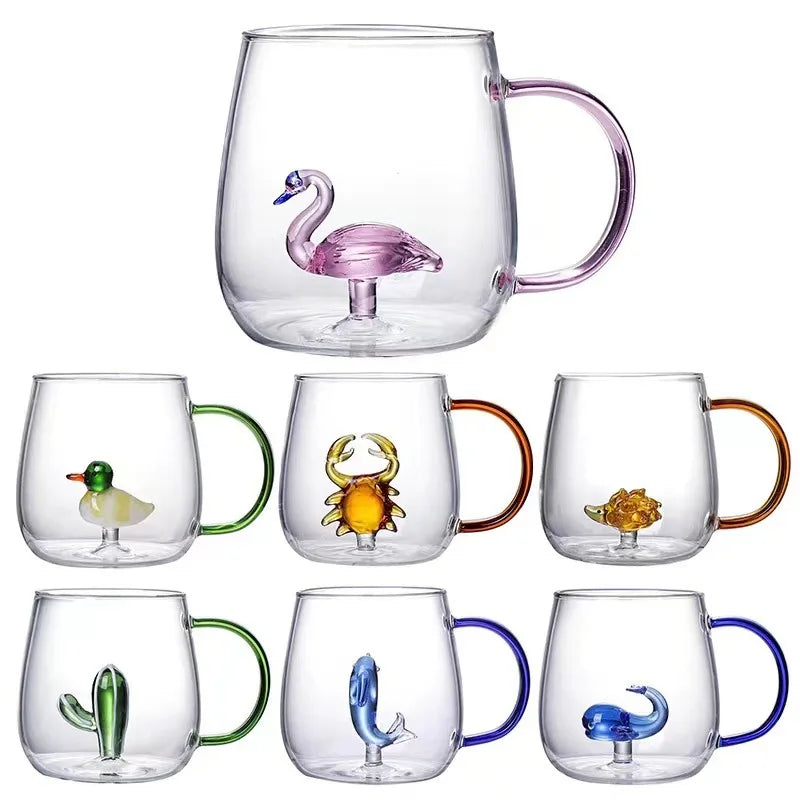 3D Cartoon Animal Shape Glass Cup for Home, Cute Water and Coffee, Single Layer Cup with Guests, Juice and Cold Drink