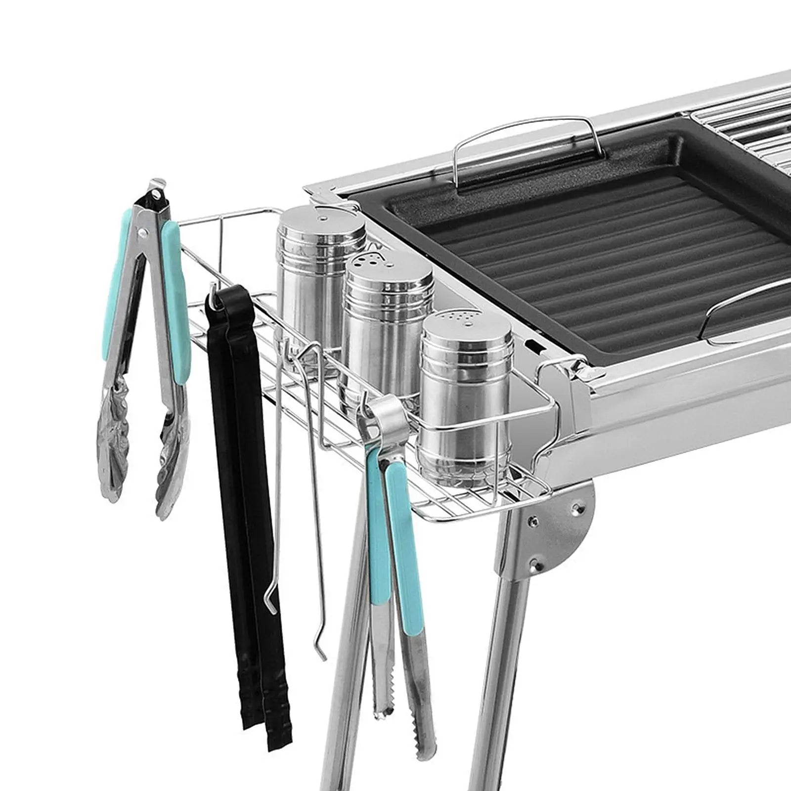 Table Side Basket Storage Rack Lightweight Stainless Steel Foldable Hanging Basket Shelf for Camping Beach Aluminum Desk Tent