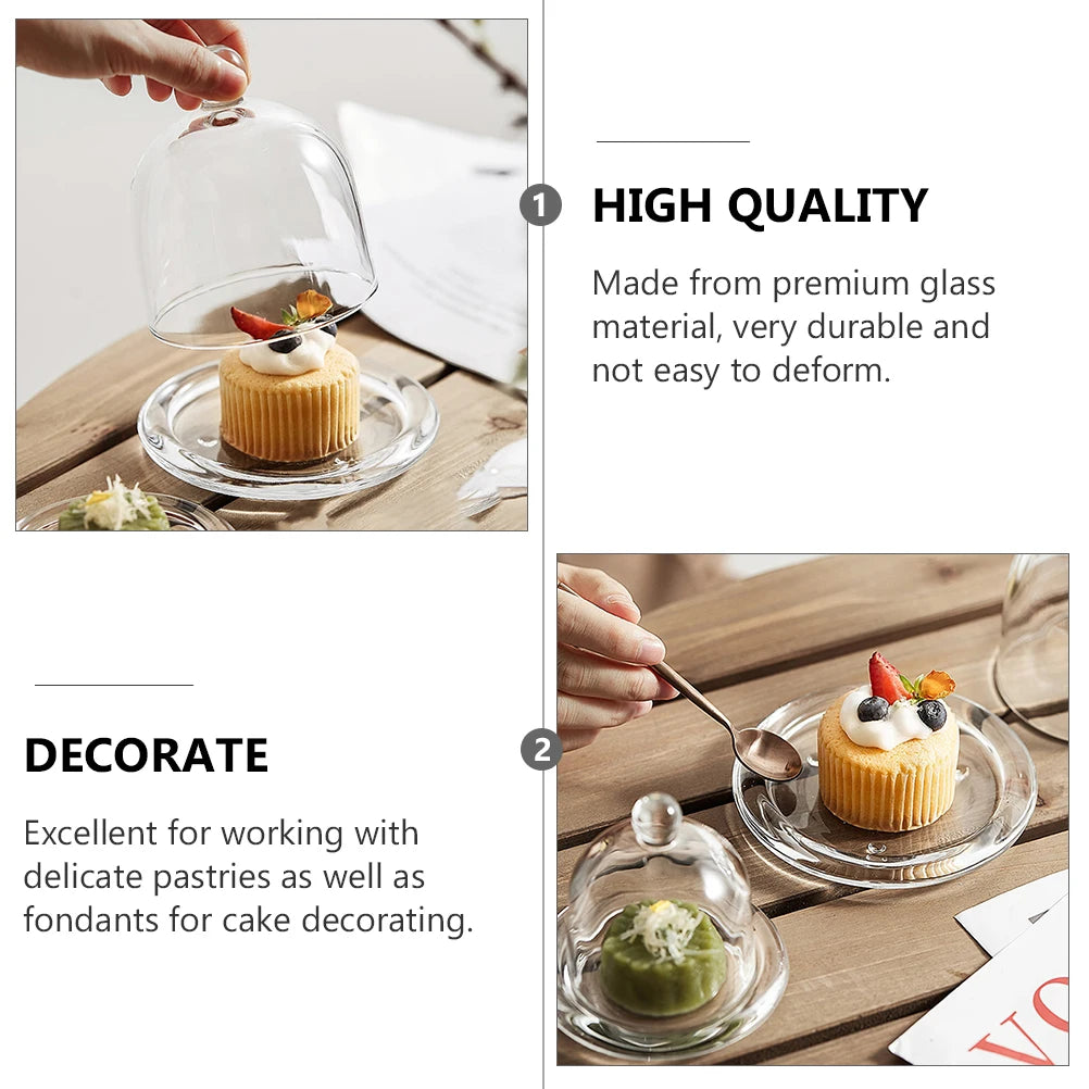 Dessert Glass Tray With Lid Mini Cake Plate Stand For Display Serveware Set Small Dustproof Sweet Plate Cupcake Dish Holder