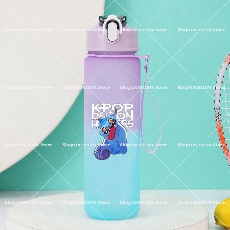 750ml KPop Demon Hunters Girls Boys Outdoor Water Bottles Portable Large Drinking Straw Water Cups Cartoon Sport Office Bottle