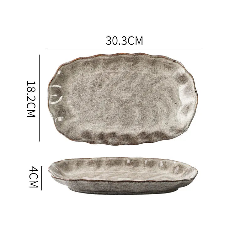 Creative Ceramic Plate Set French Irregular Decor Fruit Salad Dish Modern Hammer Texture Desktop Dinner Set Plates and Dishes