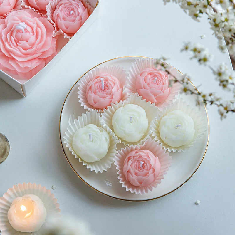 6pcs/box Handmade Peony Flower Aromatherapy Candle Set Soy Wax Aromatherapy Home Decoration Mother‘s Day Valentine's Day Gifts