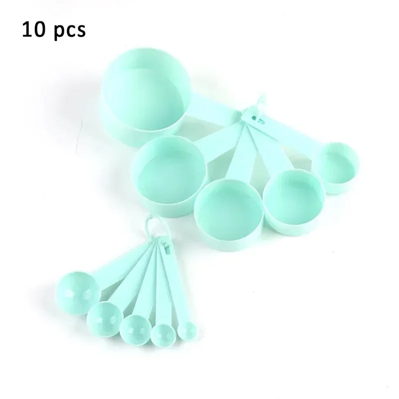 10Pcs/Set Cups Spoons Set Pure Color Measuring Tools PP Plastic Kitchen Accessories Portable Stackable Combination