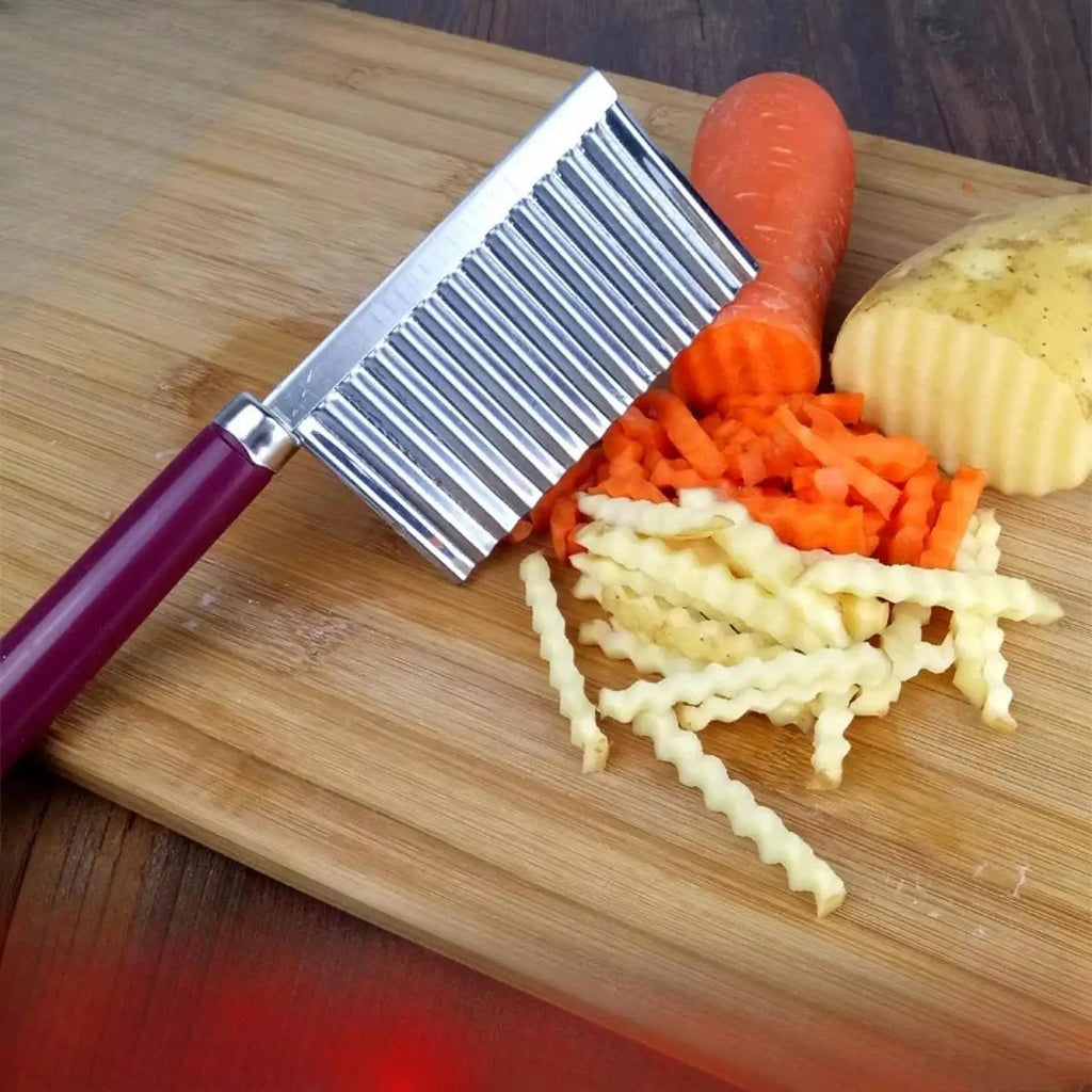 Stainless Steel Potato Crinkle Cutter Veggie Slicers wooden handle for Home Kitchen Vegetables Fruit Salad French Fry Slicer