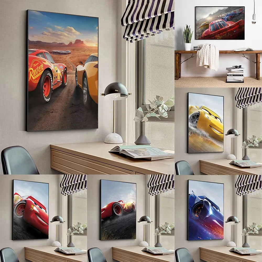 MINISO Kids Cartoon Speed Car Disney Home Living Room Bedroom Decorative Wall Art Anime Posters Mural Wall Art Canvas HD Prints