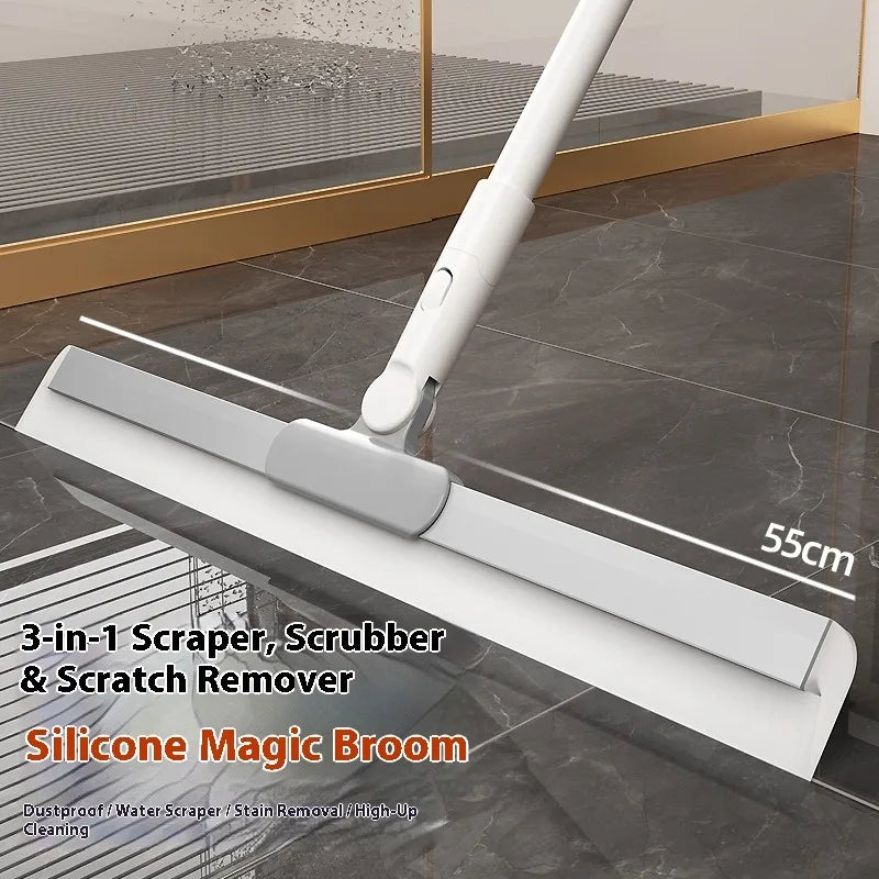 Silicone Squeegee Mop Bathroom 2 in 1 Sweeping Water Wiper for Kitchen Floor Tile Fast Drying Hair Removal Non Scratch